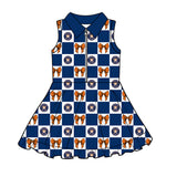 MOQ 5 pcs sleeveless plaid bow H girls team athletic polo dress