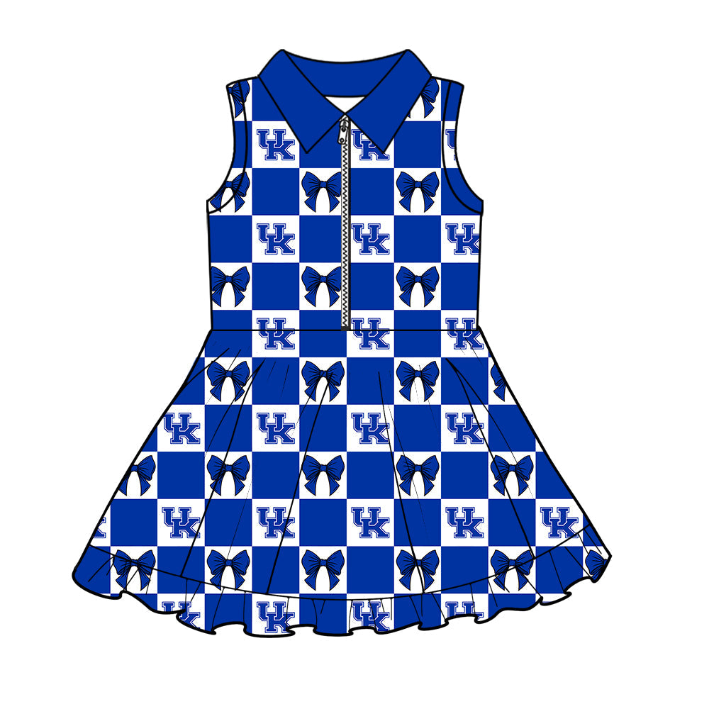 MOQ 5 pcs sleeveless plaid bow U K girls team athletic polo dress