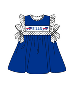 MOQ 5 pcs blue flying sleeves white polka dots bow B girls team dresses