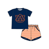 MOQ 5 pcs short sleeves A U top stripe shorts boys team outfits