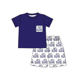 MOQ 5 pcs frog short sleeves top orange shorts boys team clothes