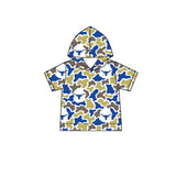 MOQ 5 pcs blue camo short sleeves boys team hoodie