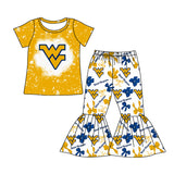 MOQ 3 pcs Bleached W V top bow pants kids girls team clothes
