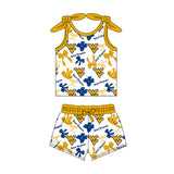 MOQ 3 pcs sleeveless W V bow top shorts girls team clothes