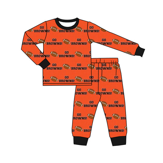 MOQ 3 pcs long sleeves orange football baby kids team pajamas