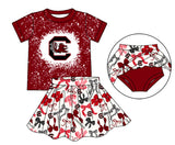 MOQ 3 pcs maroon bleached top bow skirt girls team outfits