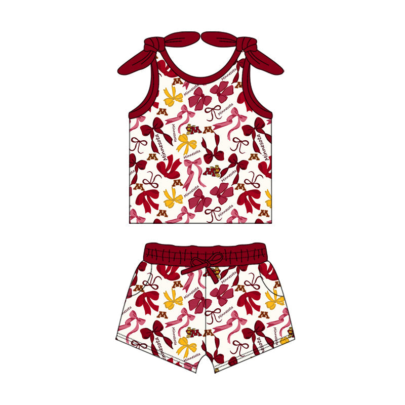 MOQ 3 pcs sleeveless M navy bow top shorts girls team clothes