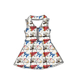 MOQ 5 pcs sleeveless stars bow girls zipper team athletic dress