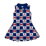 MOQ 5 pcs sleeveless plaid bow A girls team athletic polo dress
