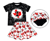 MOQ 5 pcs short sleeves I black top skorts kids girls team outfits