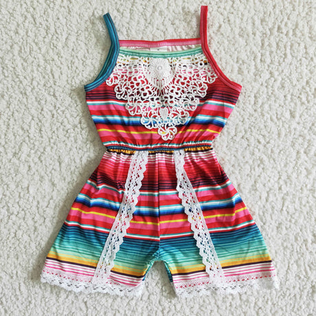 Serape sleeveless lace baby girls summer jumpsuit