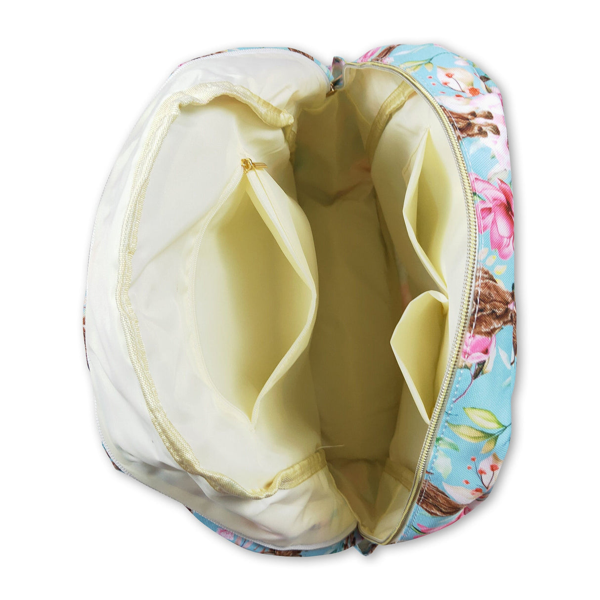 Light blue floral highland cow kids girls backpack