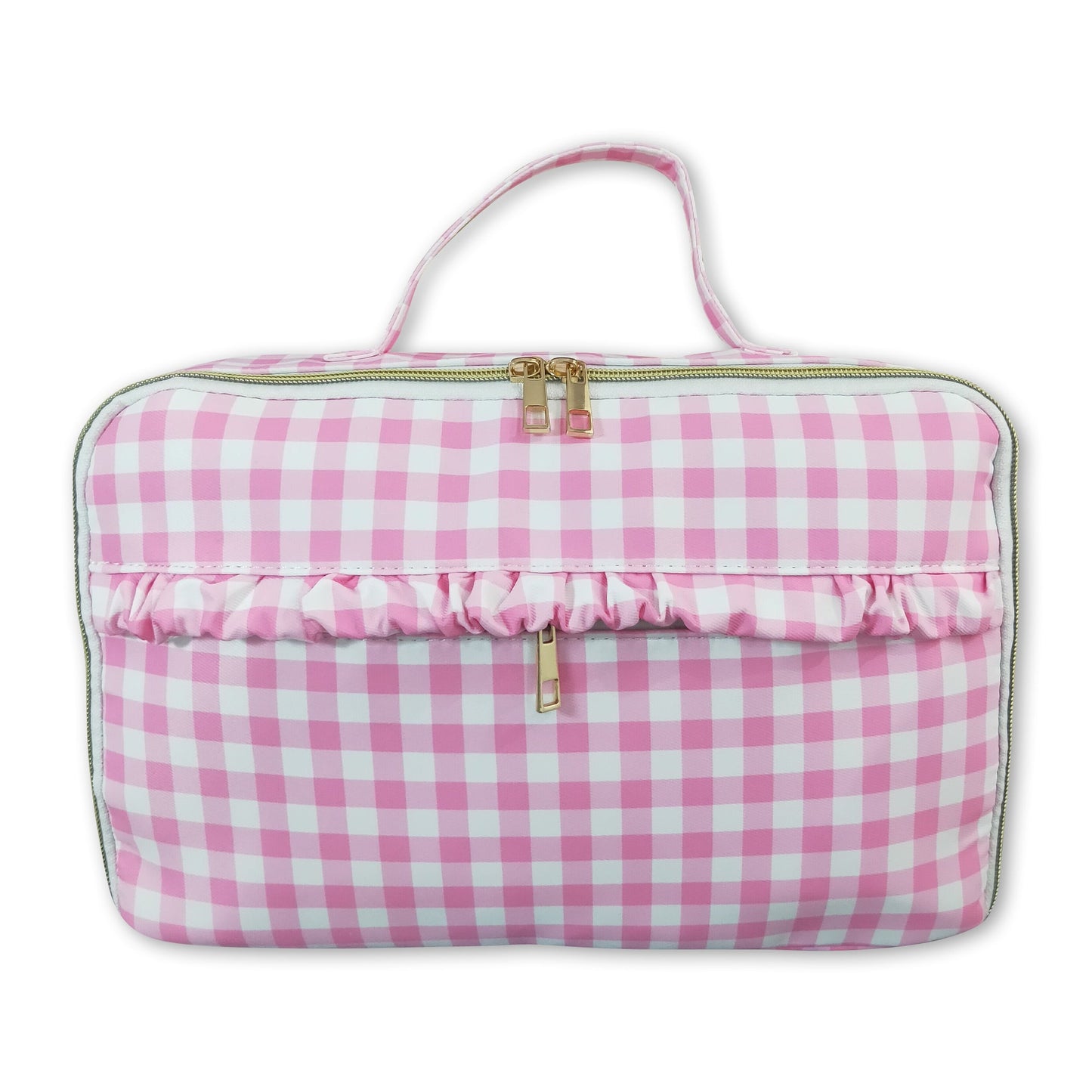 Pink plaid ruffle kids girls lunch box bag