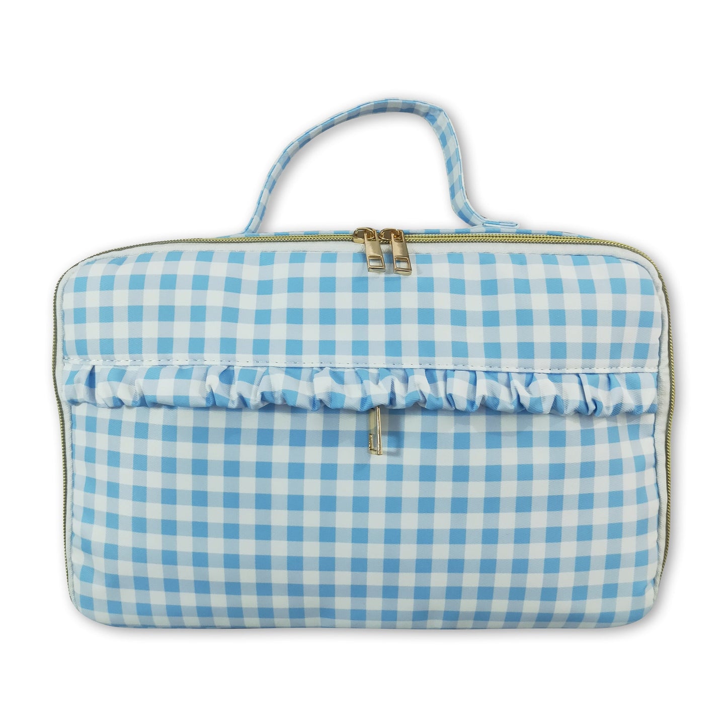 Blue plaid ruffle kids girls lunch box bag