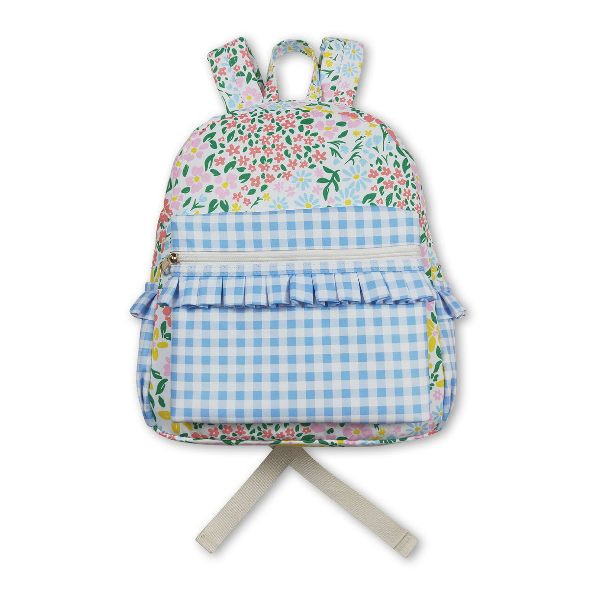 Floral plaid ruffle cute little girls backpack