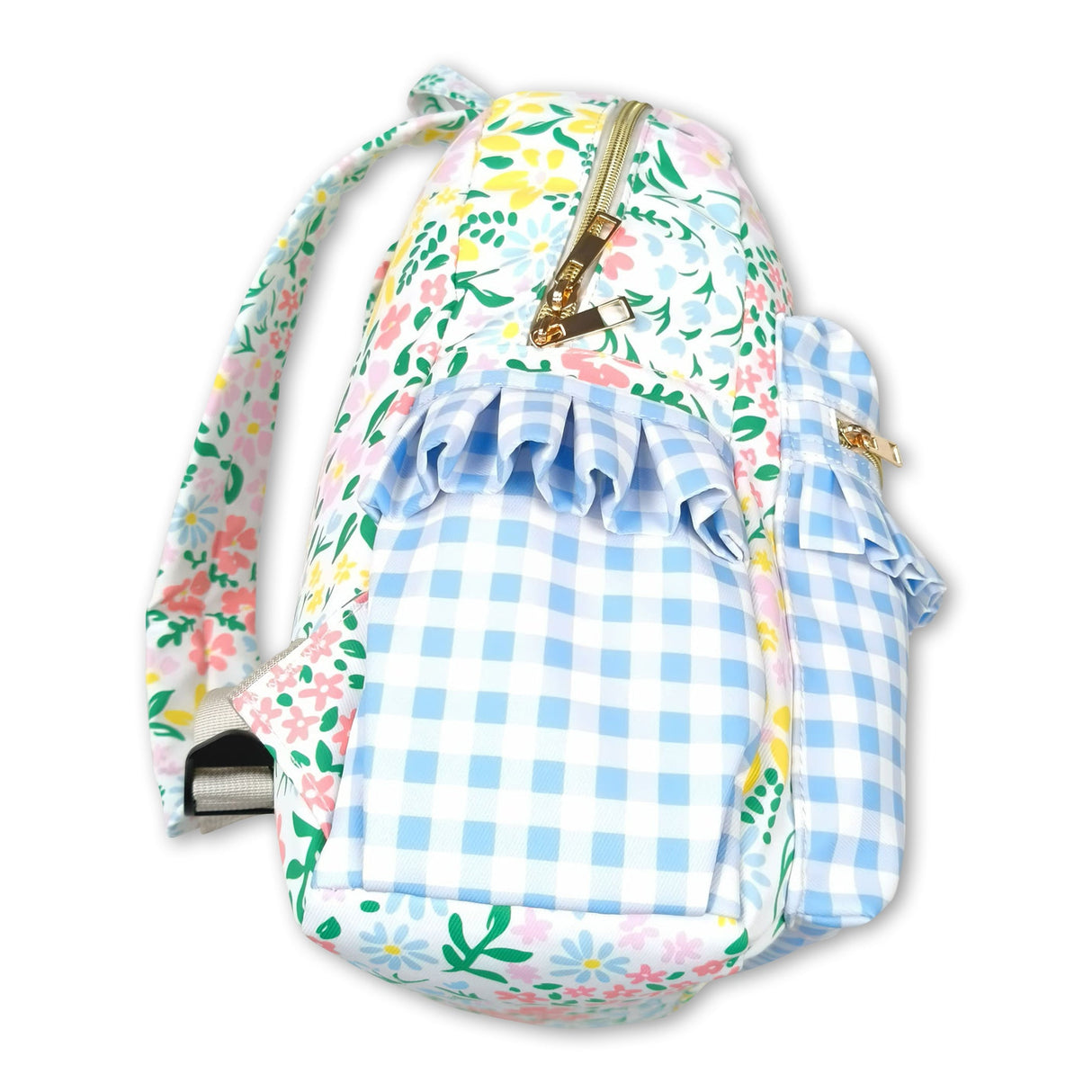 Floral plaid ruffle cute little girls backpack