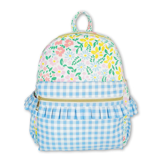 Floral plaid ruffle cute little girls backpack