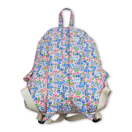 Pink blue floral ruffle cute little girls backpack