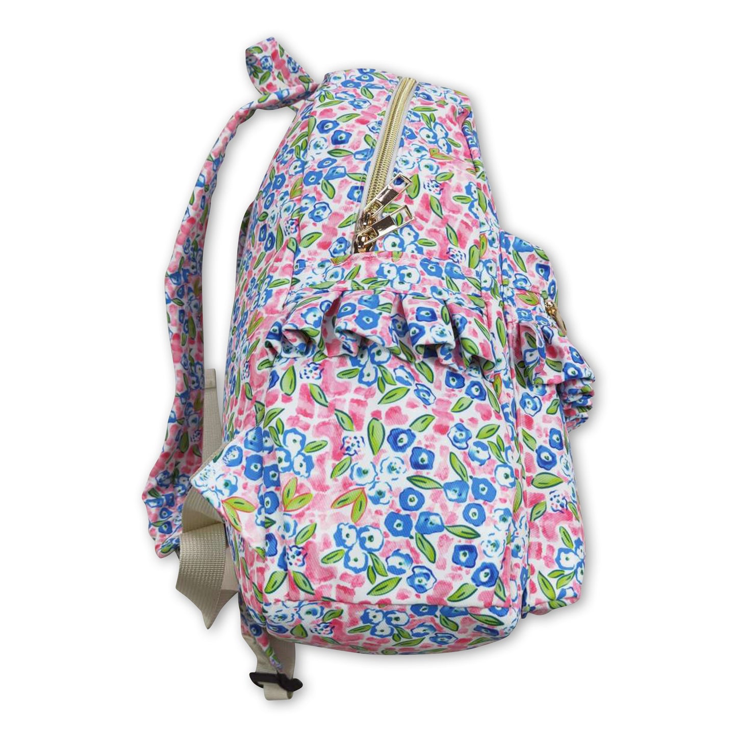 Pink blue floral ruffle cute little girls backpack