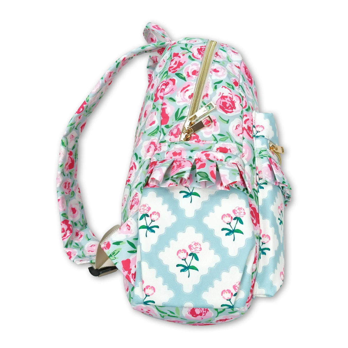 Pink floral ruffle cute little girls backpack