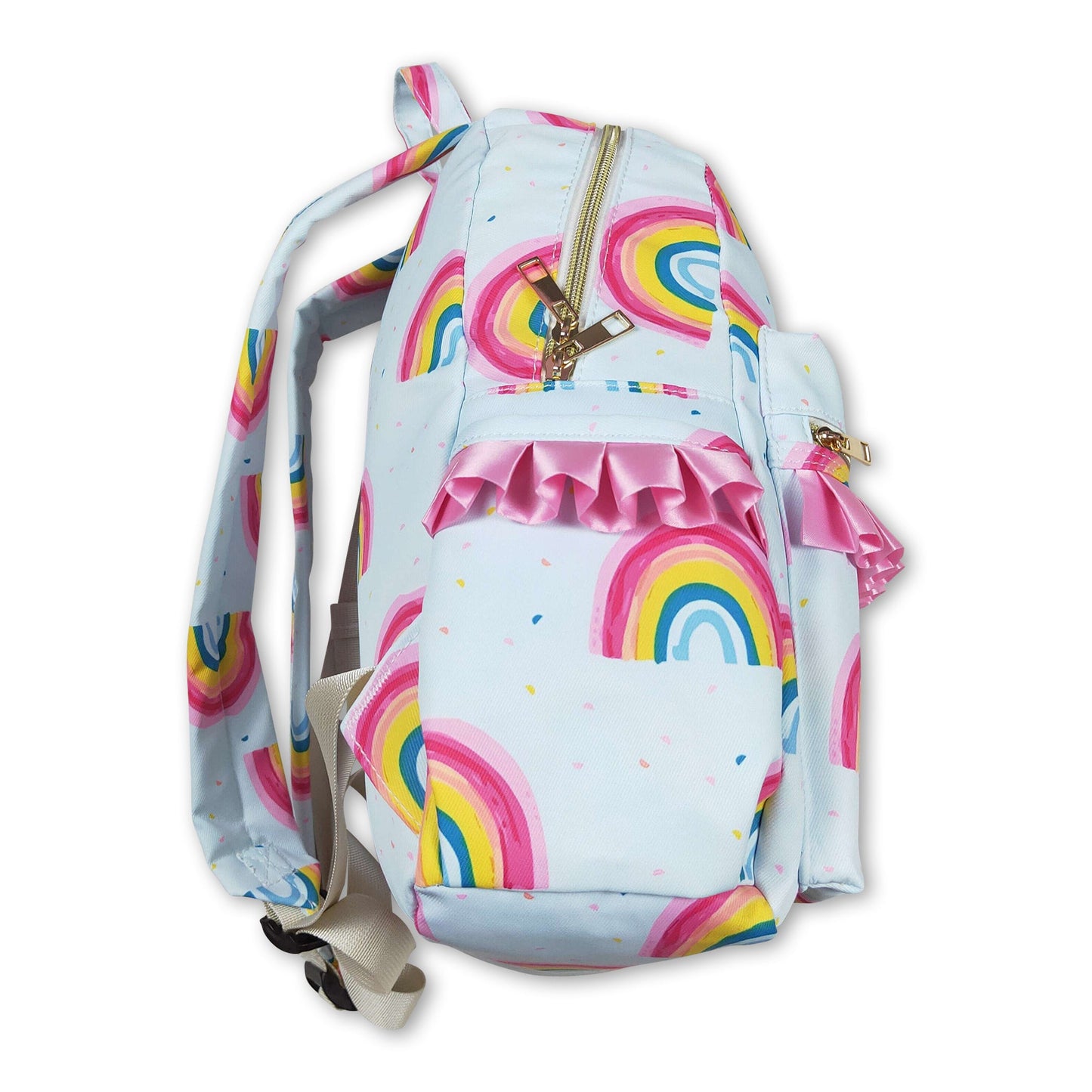 Colorful rainbow ruffle kids girls backpack