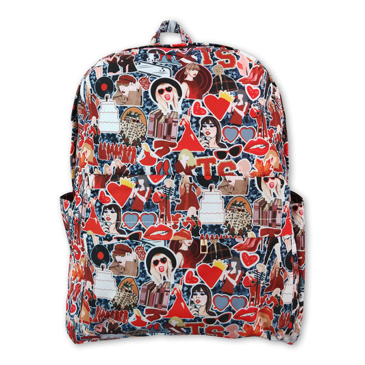 Red heart glasses singer girls backpack