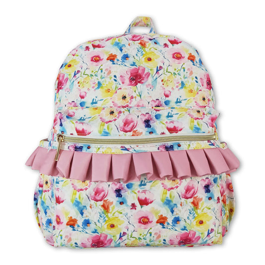 Pink flower ruffle girls backpack