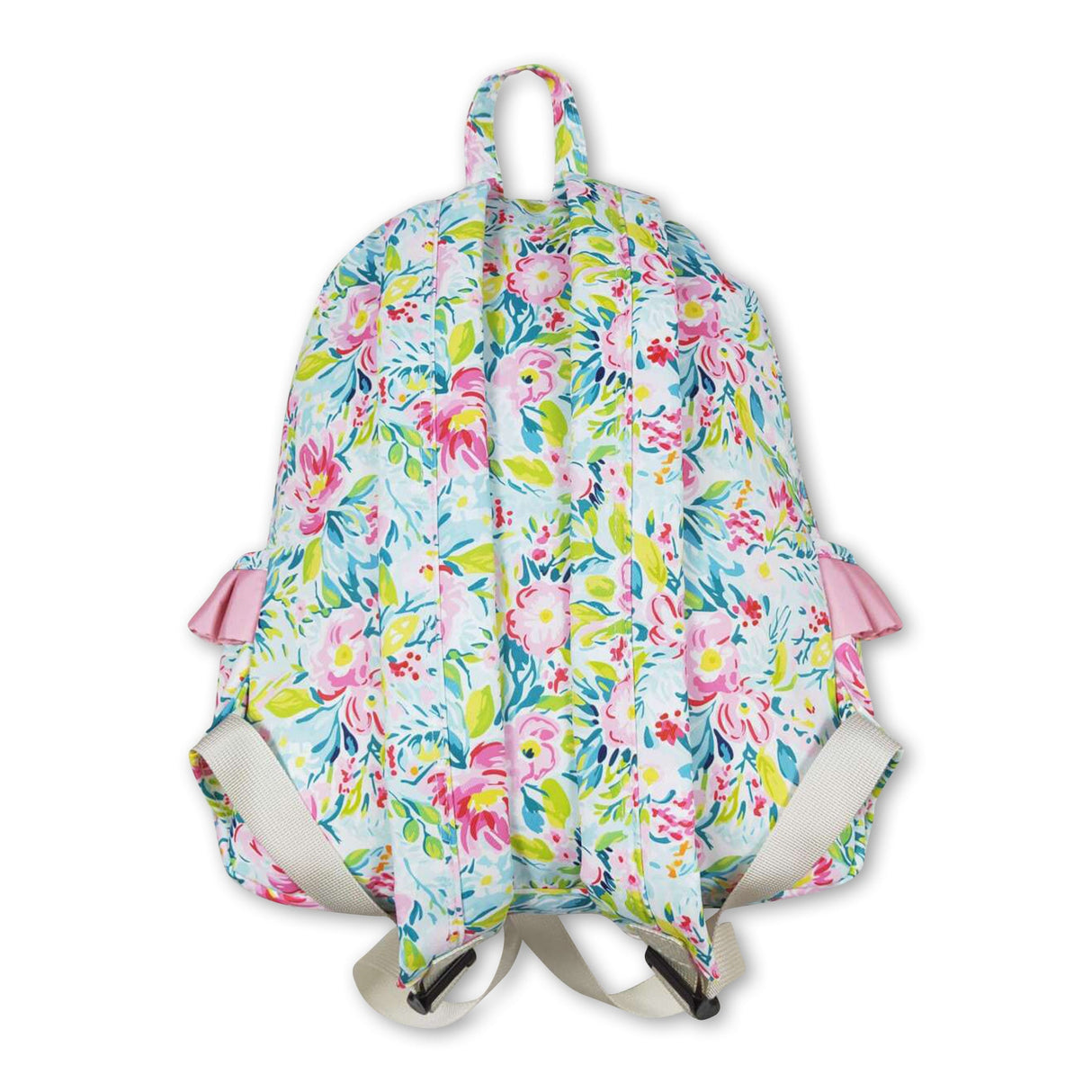 Green pink flower ruffle girls backpack
