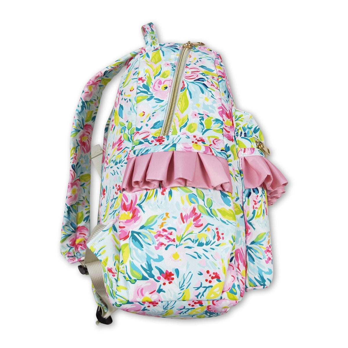 Pink Ruffle Mini Backpack Green pink flower ruffle girls backpack – Yawoo Garments