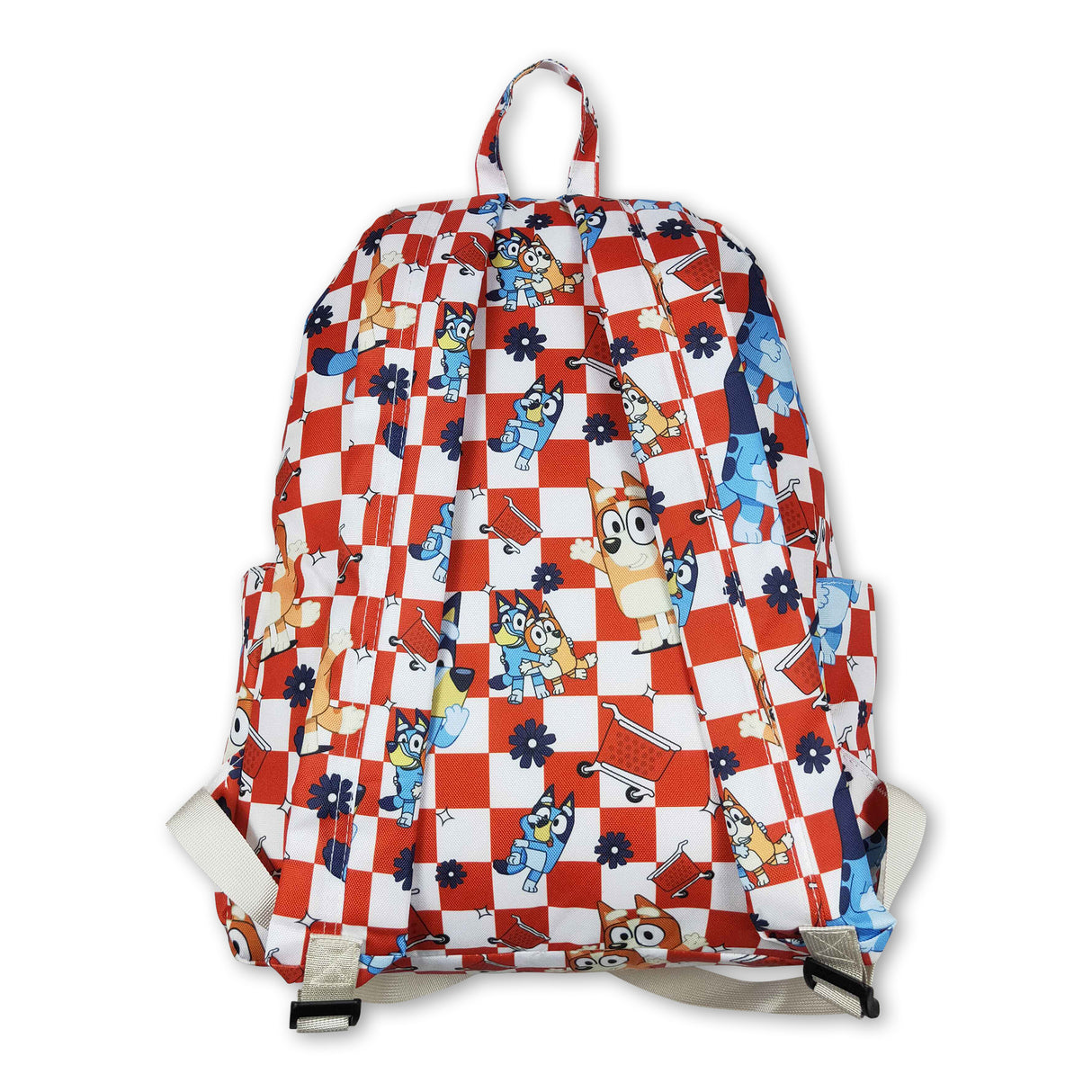 Red plaid cart dog kids backpack
