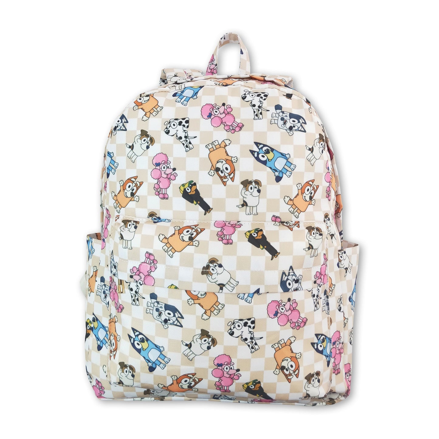 Khaki plaid dog kids backpack