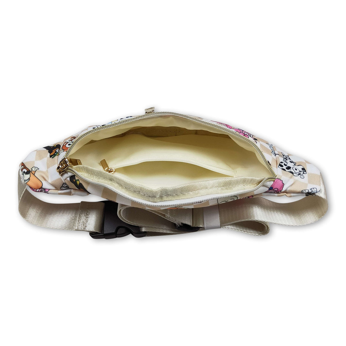 Khaki plaid dog girls fanny pack