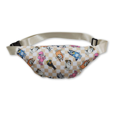 Khaki plaid dog girls fanny pack