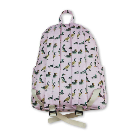 Pink duck print kids girls backpack