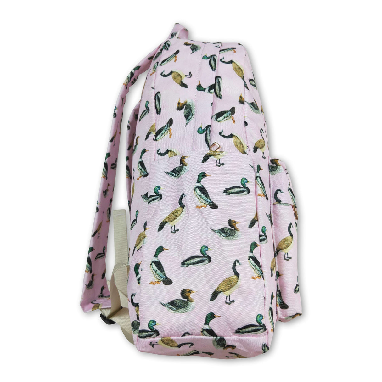 Pink duck print kids girls backpack