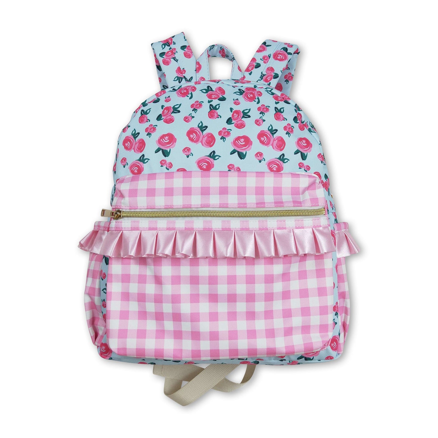 Pink plaid ruffle floral baby girls backpack