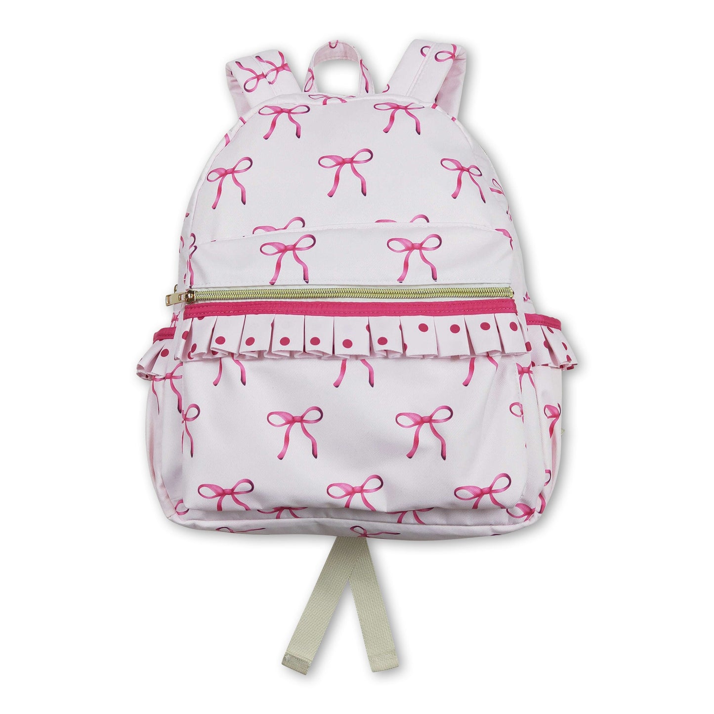 Pink bow polka dots ruffle kids girls backpack