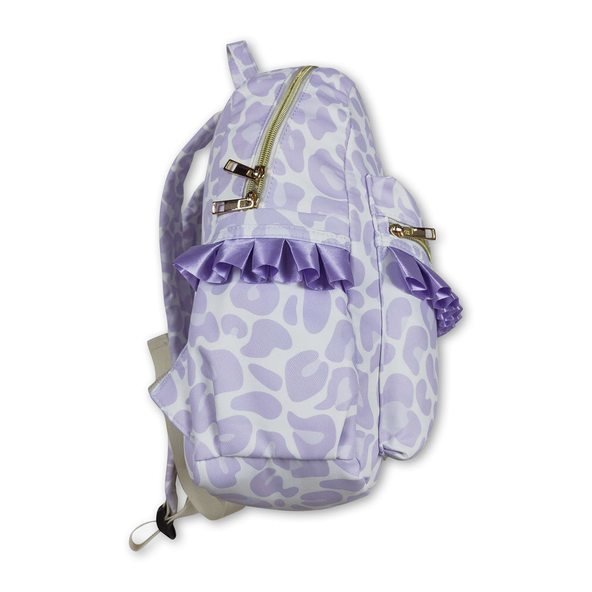 Lavender leopard ruffle kids girls backpack