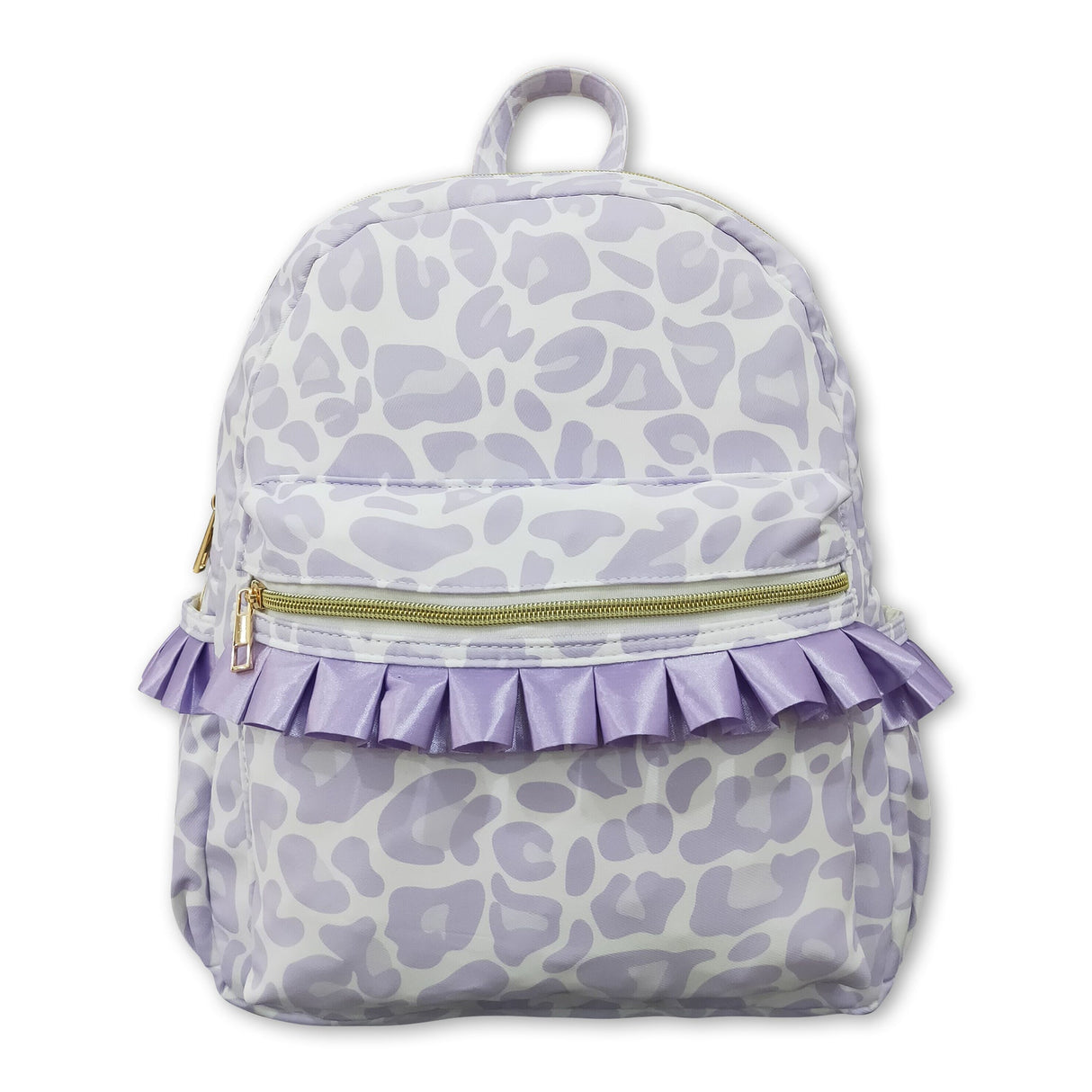 Lavender leopard ruffle kids girls backpack