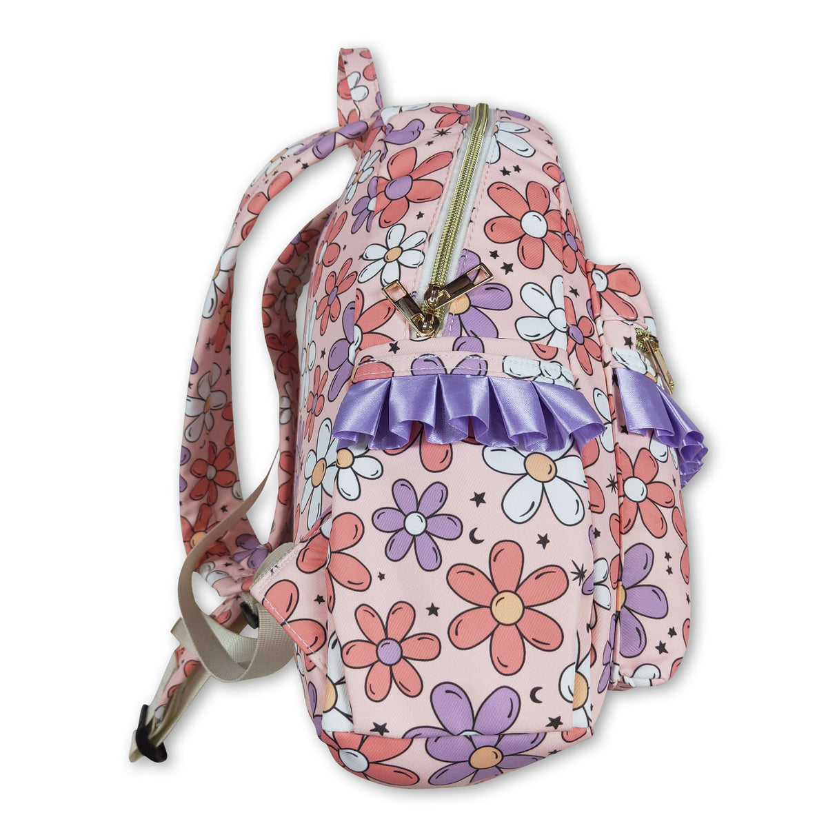Lavender ruffle floral kids girls backpack