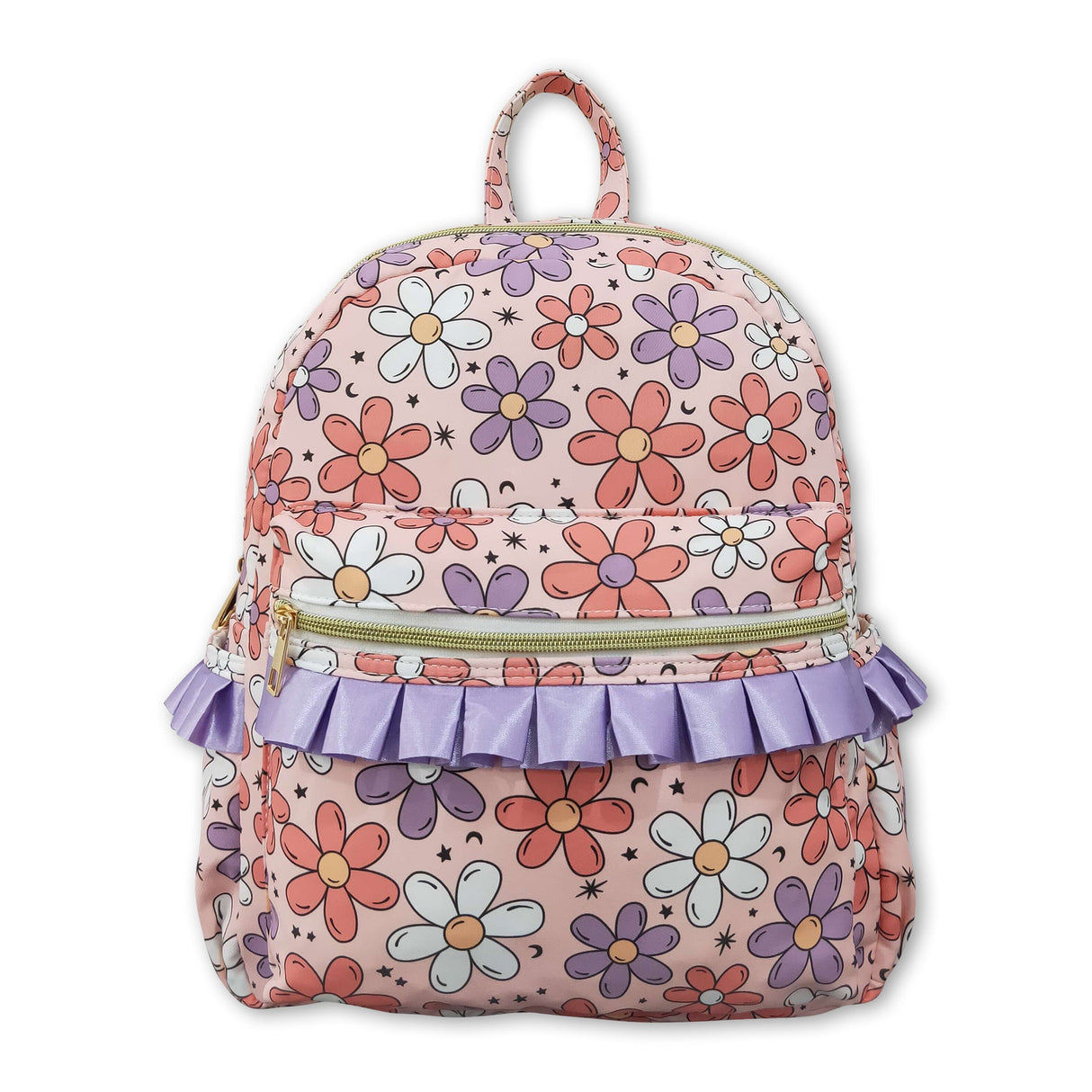 Lavender ruffle floral kids girls backpack
