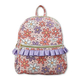Lavender ruffle floral kids girls backpack