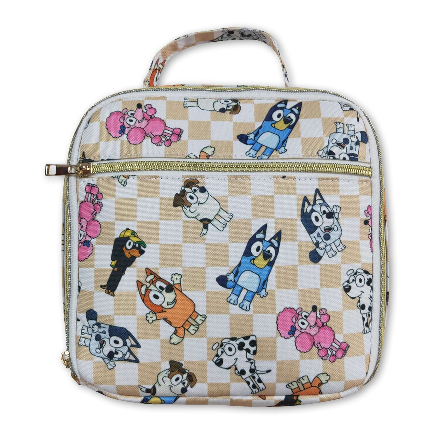 Khaki plaid dog kids lunch box bag