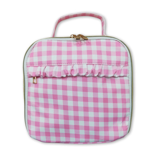 Pink plaid kids girls lunch box bag