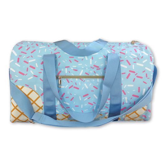 Light blue straps sprinkle duffel bag