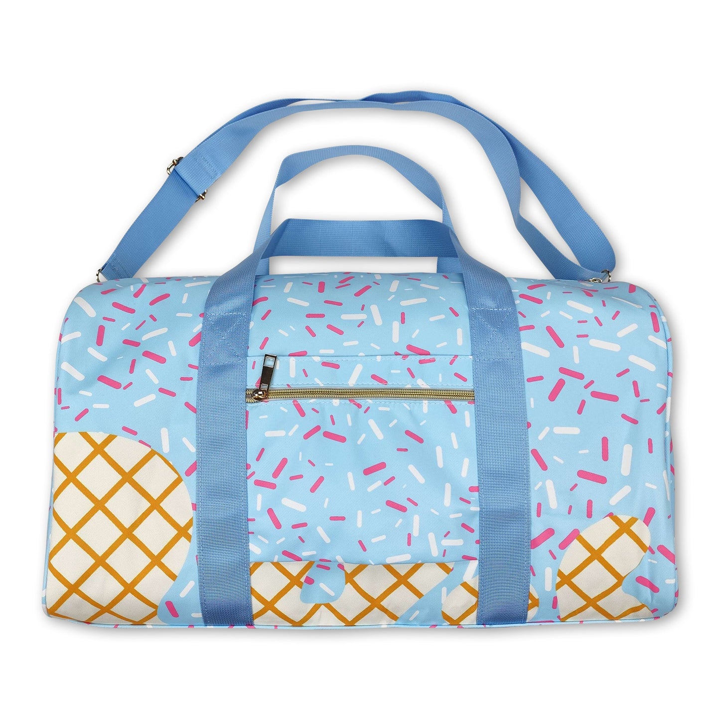 Light blue straps sprinkle duffel bag