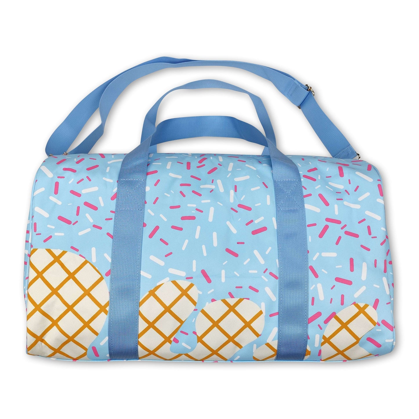 Light blue straps sprinkle duffel bag