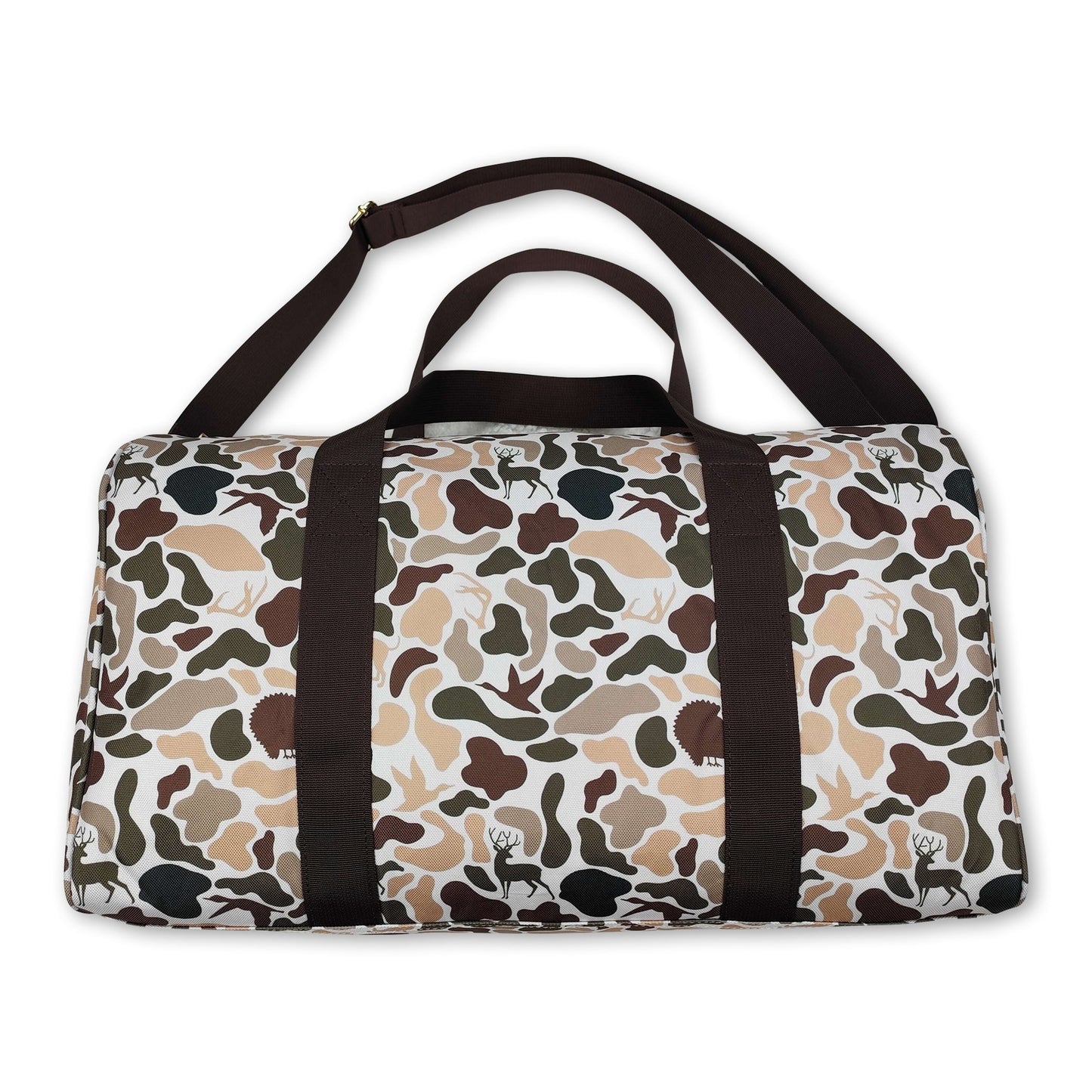 Brown duck dog deer turkey camo hunting duffel bag