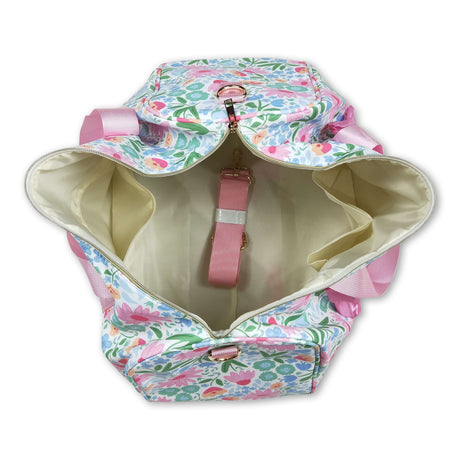 Pink ruffle band floral adult women duffel bag