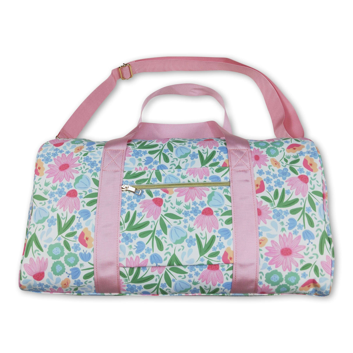 Pink ruffle band floral adult women duffel bag
